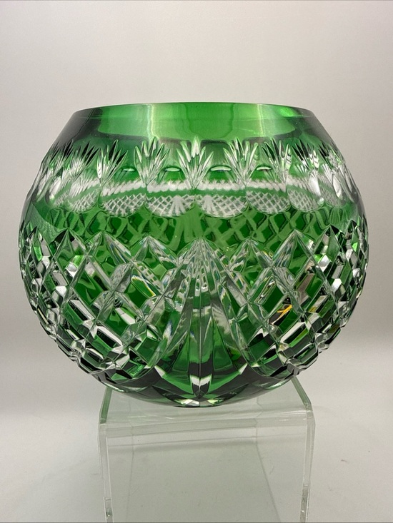 Other - Vintage Crystal Emerald Green Rose/Bowl Vase, 24% Lead Crystal, Hand Cut Appx 5”